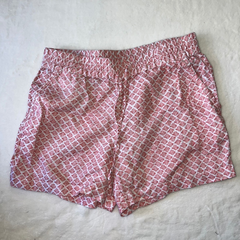 Tommy Bahama Womens Red Geometric 100% Linen Drawstring Shorts Small Nautical